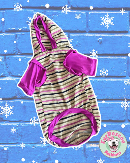 Glittery Stripes Hoodie - PAWjama with option of Navy Blue or Raspberry Combination