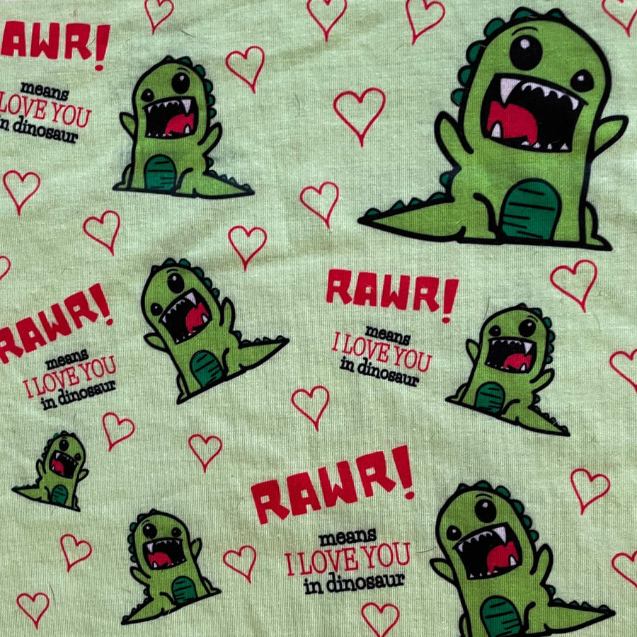 Rawr Means I Love You Green  - PAWJama with Red Trim & Neck