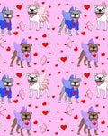 Cupid Pittie Kisses in Pink - PAWJama with Red Trim/Sleeves