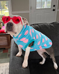 Polka Dots Aqua & Pink Fleece with Long Turtle Neck  - Sleeveless