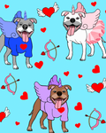 Cupid Pittie Kisses in Blue - PAWJama with Red Trim/Sleeves