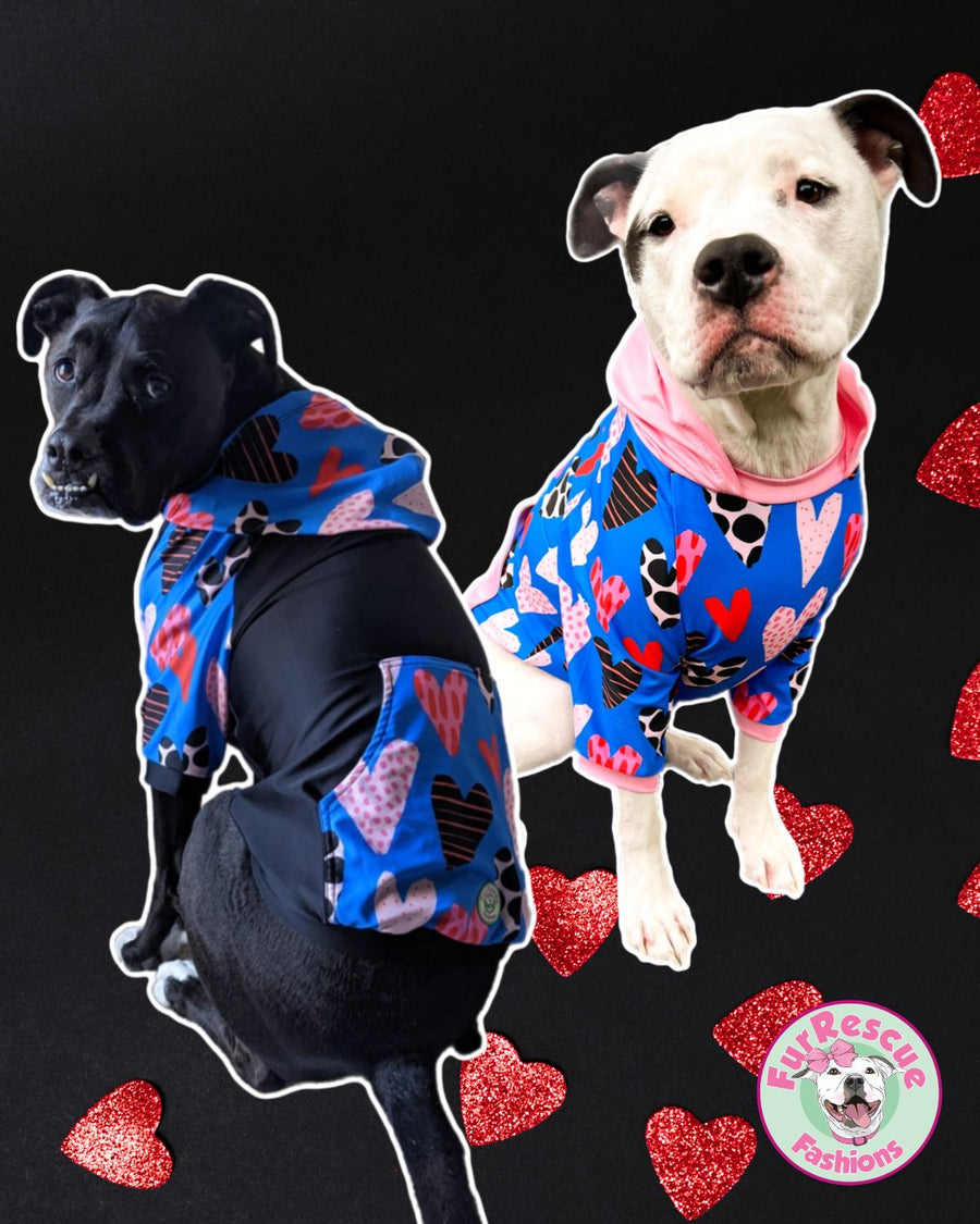 Patterned Hearts - PAWjama with Black Neck & Trim/Sleeves