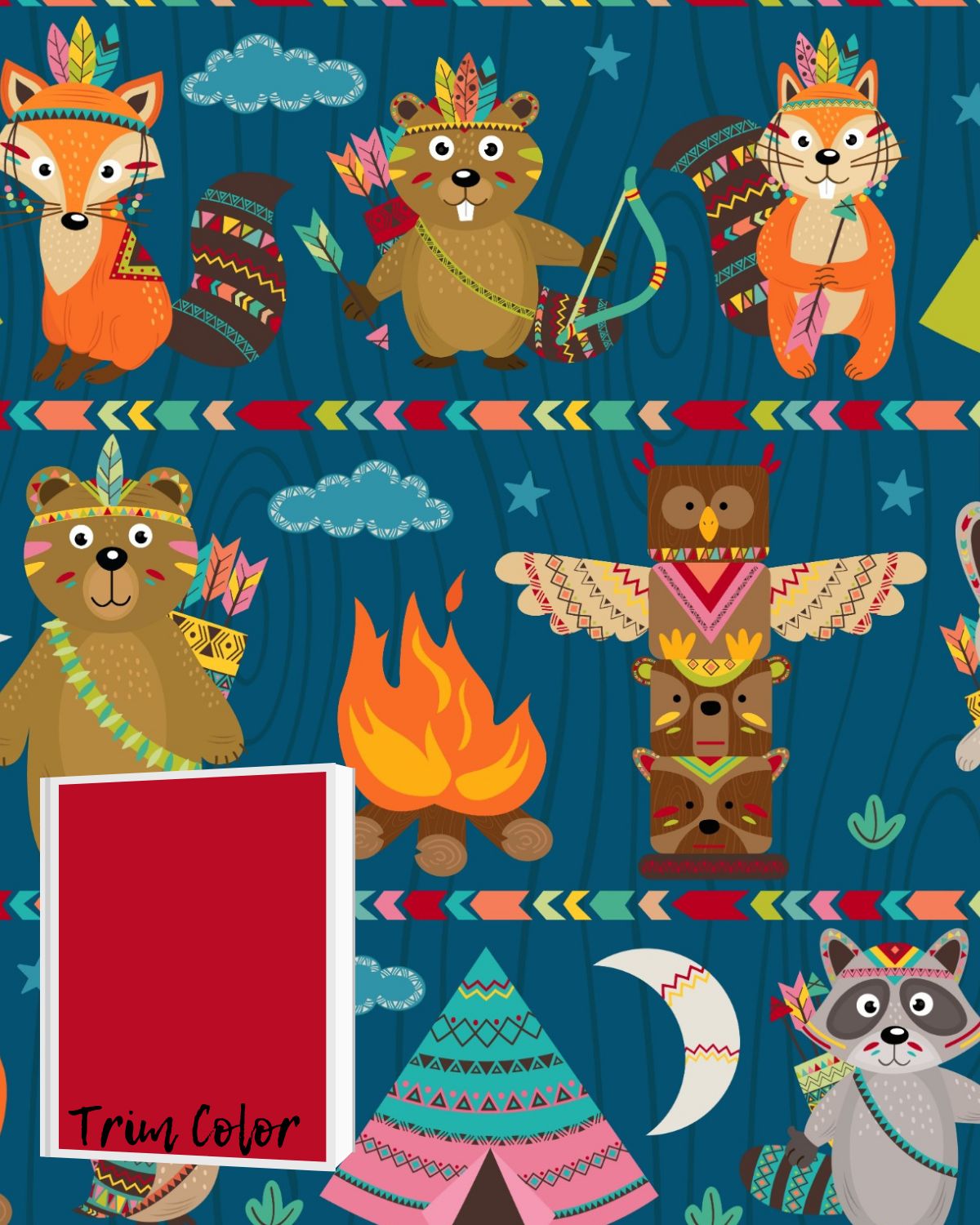 Woodland Tribe - PAWjama with Red Neck & Trim/Sleeves