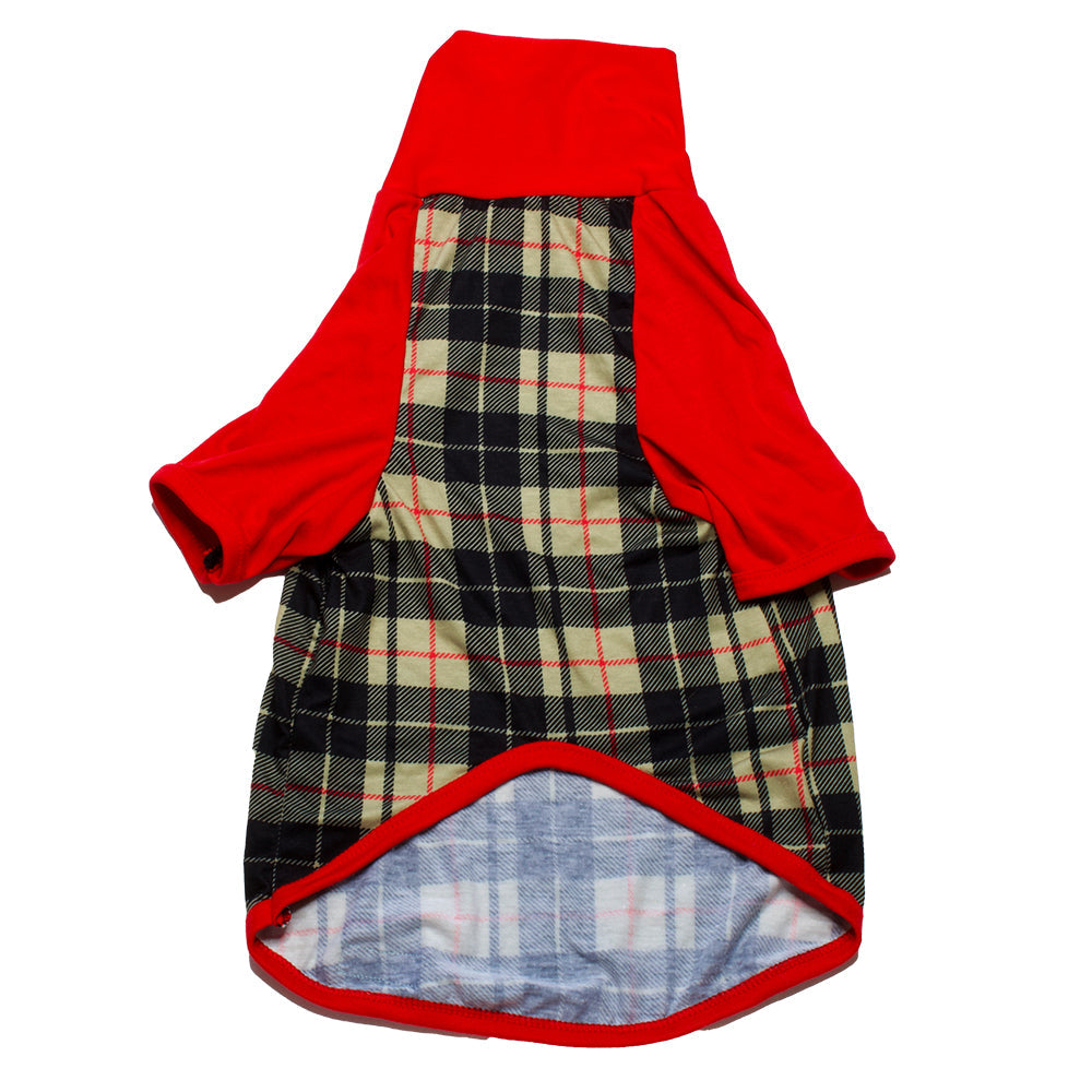 PAWberry plaid - PAWjama with Red Neck & Trim/Sleeves