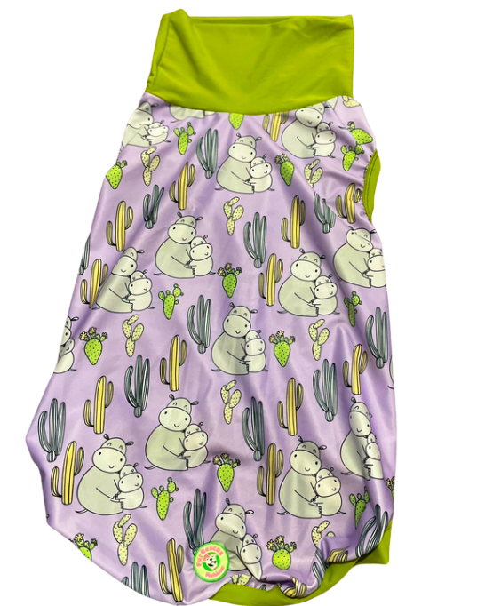 Lilac Hippo Mommy & Baby Love - PAWJama with Lime Green Neck & Trim/Sleeves