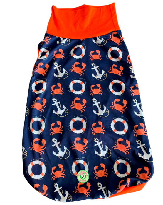 Bay Life (Crabs & Anchors) - PAWjama with Coral Neck & Trim/Sleeves