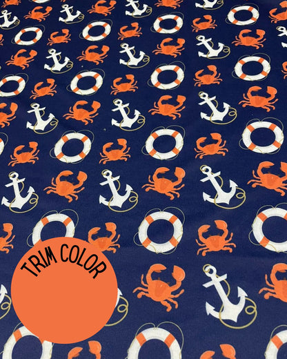 Bay Life (Crabs & Anchors) - PAWjama with Coral Neck & Trim/Sleeves